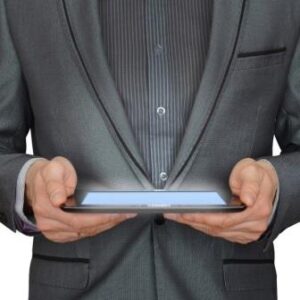 Entrepreneur holding a tablet.